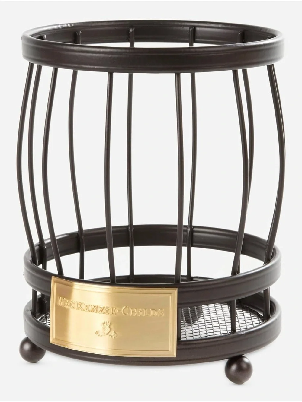 MacKenzie-Childs Brown Utensil Caddy with Brass Plaque